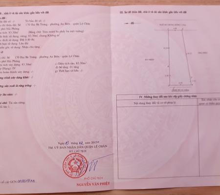 Đất 83m2 ngõ 170 Hai Bà Trưng, Q Lê Chân, ngõ đình An Biên